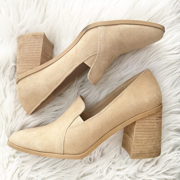 JOIE x ANTHROPOLOGIE | Wevenly Suede Shoe Nude Tan Block Heel Square Toe | 9.5 - Picture 1 of 8
